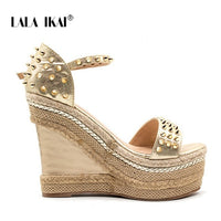 Buckle Open Toe Wedge Sandals High-heeled Shoes Woven