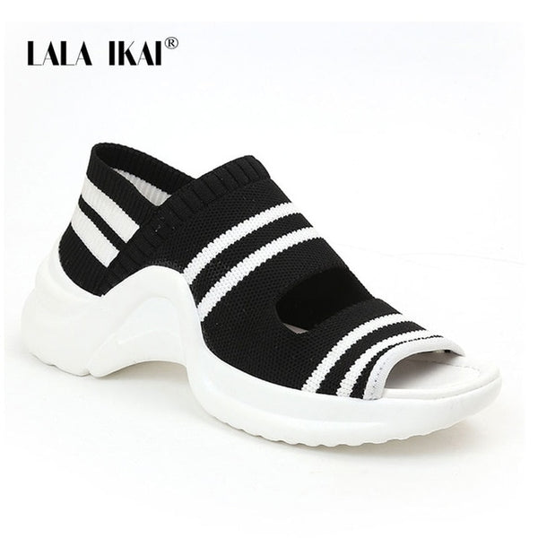 Sandals Women Summer Contrast Color Striped Knitted