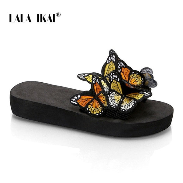 Women Slippers Summer 3D Butterfly embroidery Slides Slipper